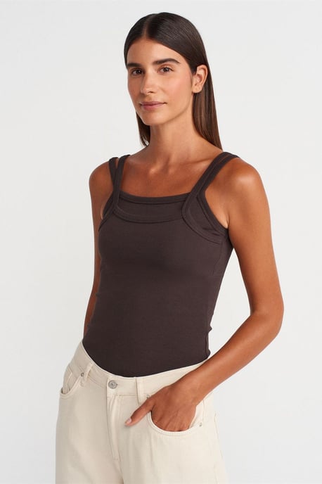 Ribbed Sleeveless Square-neck Blouse - Image 1