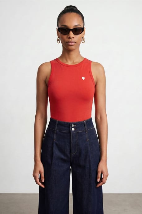 Embroidered Sleeveless Slim-Fit Jersey Blouse - Image 3
