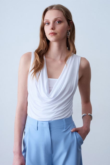 Sleeveless Cowl Neck Jersey Blouse - Image 2
