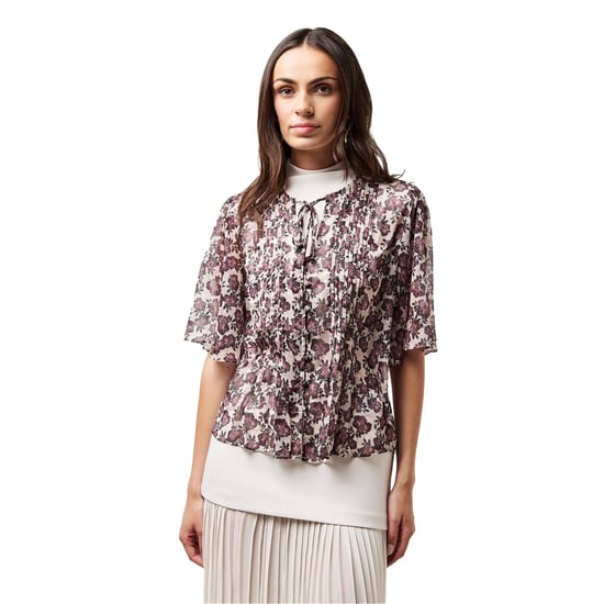 French Connection Womens/Ladies Elysian Floral Tie Neck Puff Sleeve Blouse (Blush Pink) - Image 1