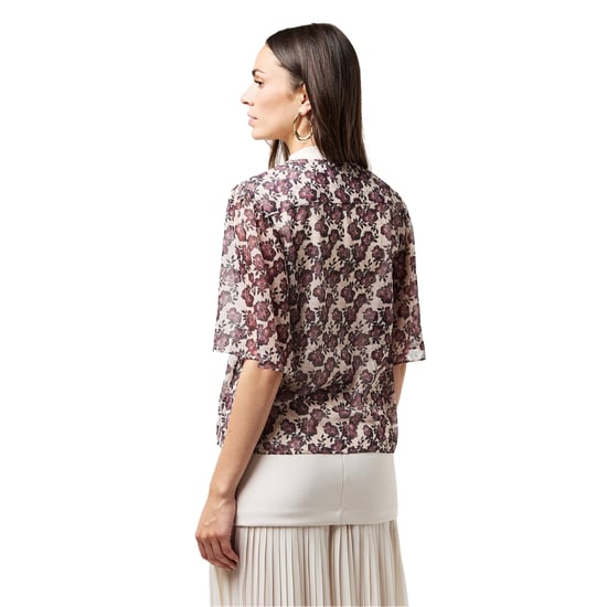 French Connection Womens/Ladies Elysian Floral Tie Neck Puff Sleeve Blouse (Blush Pink) - Image 4