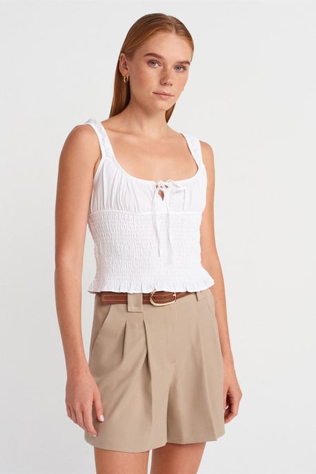 Fitted Crop Sleeveless Tie-Front Blouse - Image 1