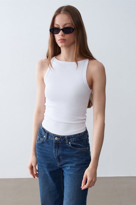 Ribbed Cotton Halterneck Blouse - Image 3