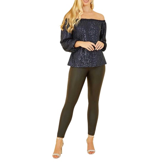 Yumi Womens/Ladies Sequin Off-the-Shoulder Blouse (Navy) - Image 3