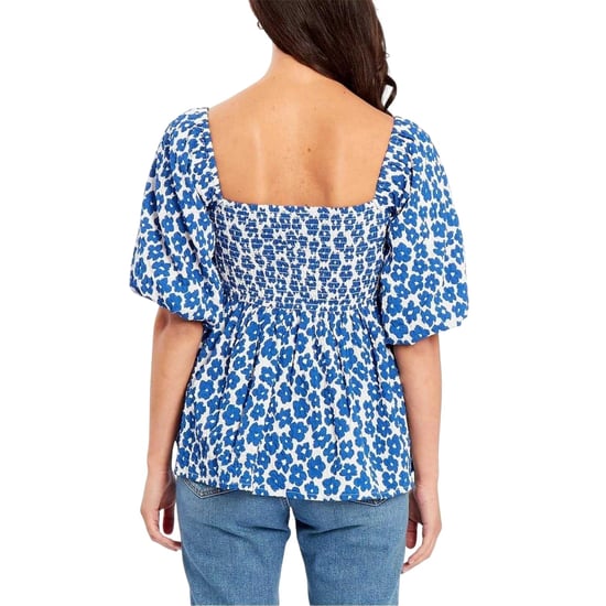 Be You Damesblouse met wafelpatroon, vierkante hals en pofmouwen (Marine, Wit) - Image 3