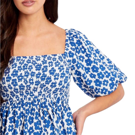 Be You Damesblouse met wafelpatroon, vierkante hals en pofmouwen (Marine, Wit) - Image 4