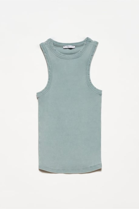 Sleeveless Ribbed Knit Blouse - Image 1