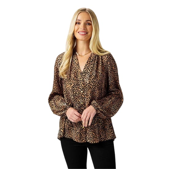 Biba Damesblouse met luipaardprint en knoopsluiting (Bruin/zwart) - Image 1