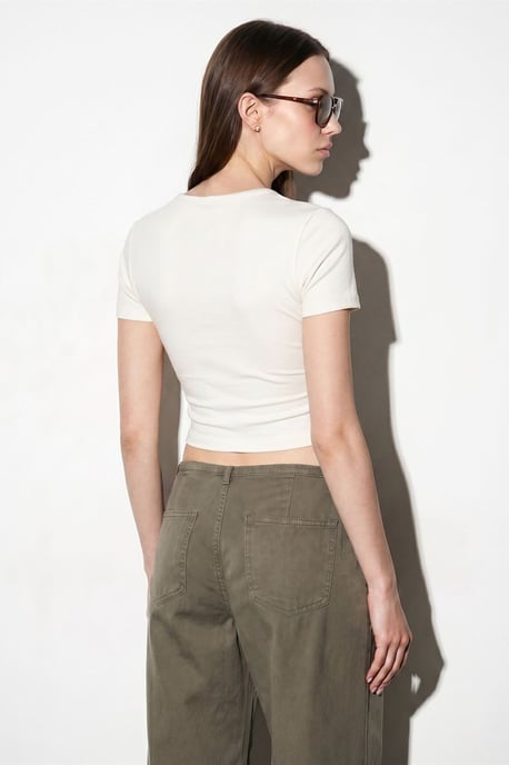 Slim Fit Crop Jersey Blouse - Image 2