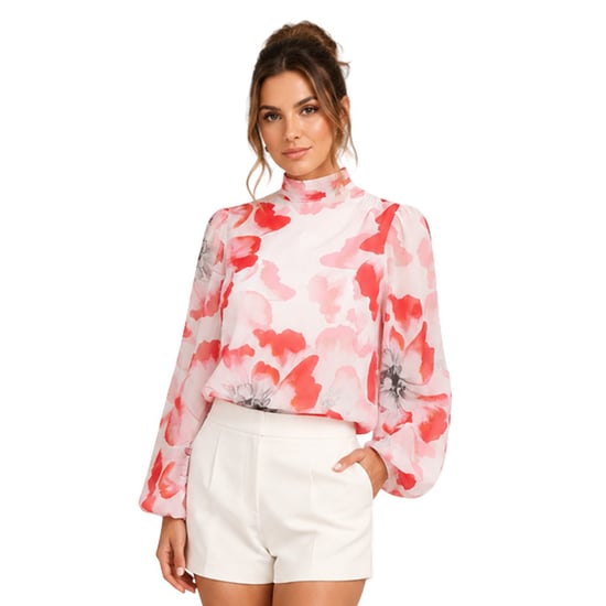 Ted Baker Damesblouse met bloemenprint, hoge hals, losse pasvorm en ballonmouwen (Ivoor) - Image 4