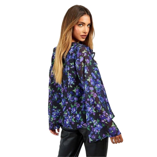 Influence Dames/Dames BloemenRuffel Blouse (Zwart) - Image 2