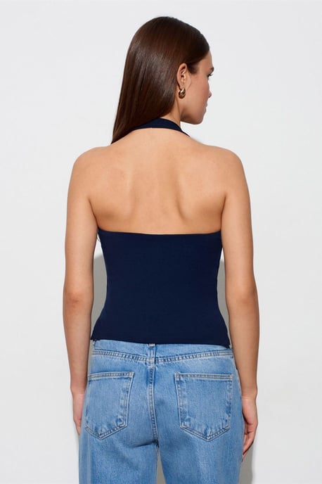 Halterneck Cut-Out Slim Fit Blouse - Image 2