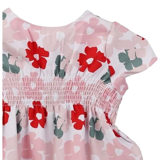 Trespass Meisjesjurk met bloemenprint en smockwerk (Rood) - Image 3