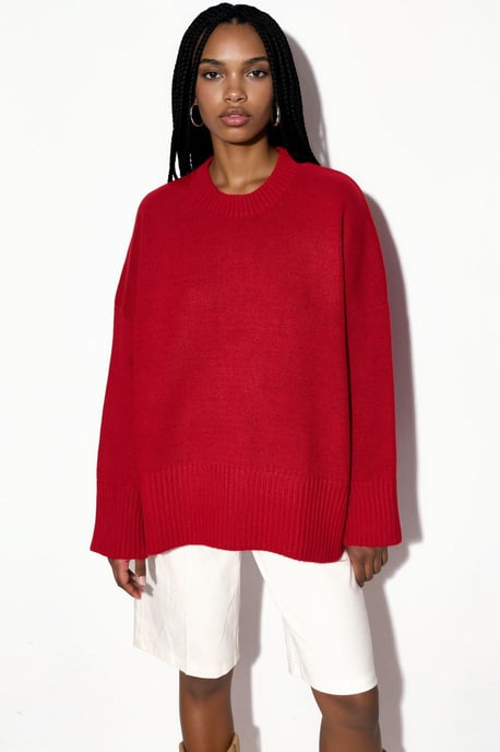 Oversized Crew Neck Knit Sweater - Image 1