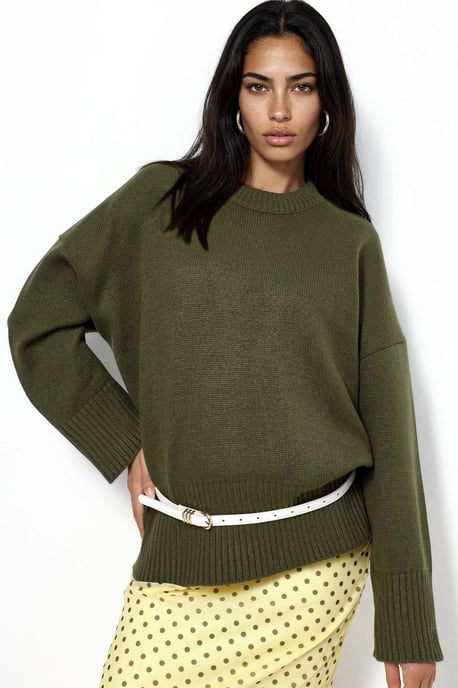 Oversized Crew Neck Knit Sweater - Image 1