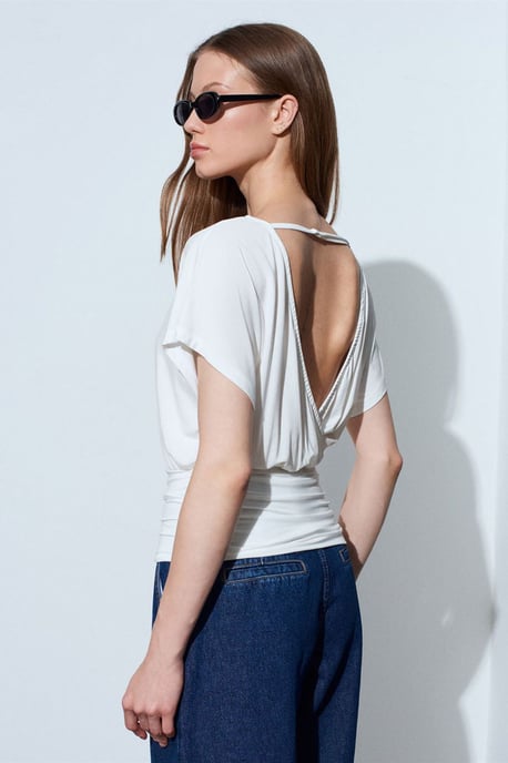 Women's Modal Blend Cut-out Crew Neck Blouse - Image 2