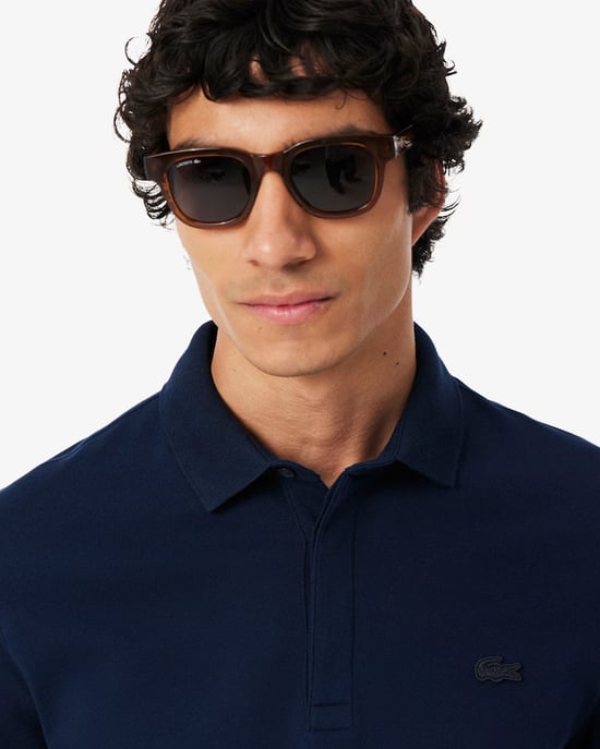 Lacoste Paris Stretch Cotton Pique Polo Shirt - Navy Blue - Image 3
