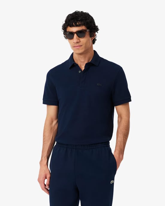 Lacoste Paris Stretch Cotton Pique Polo Shirt - Navy Blue - Image 4