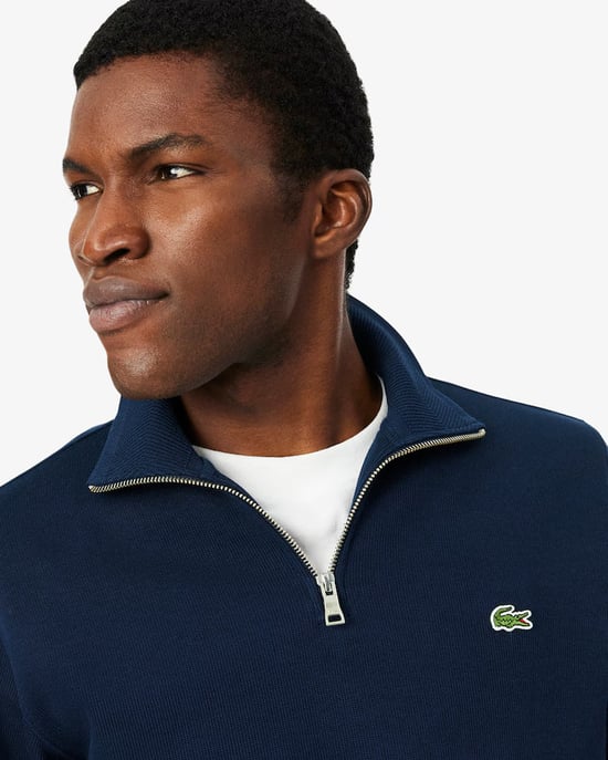 Men's Lacoste Zippered Stand-Up Collar Cotton Sweatshirt in Navy - Image 3