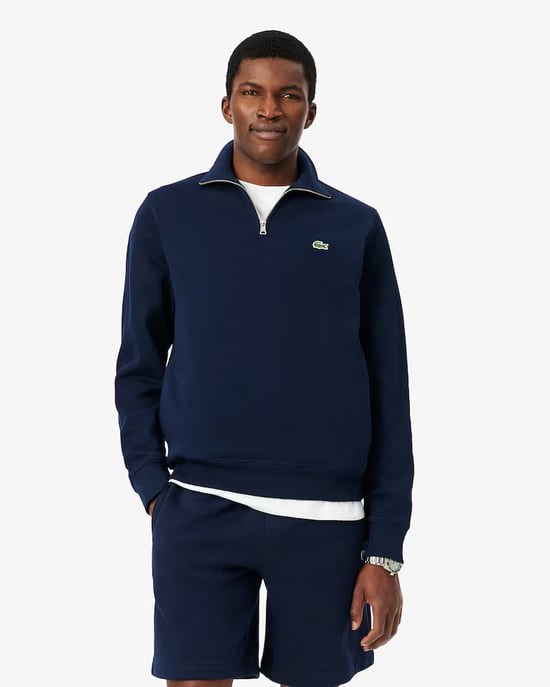 Men's Lacoste Zippered Stand-Up Collar Cotton Sweatshirt in Navy - Image 5