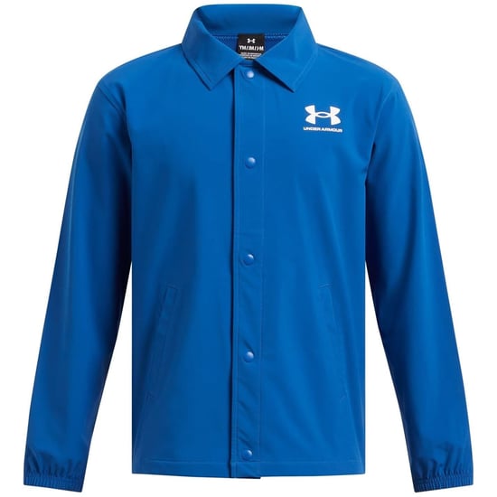 Boys Under Armour Coach Solid Patterned Snap Button Shirt Collared Jacket in Blue - Image 1