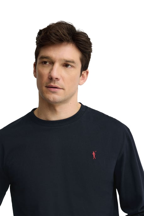 Marineblauw T-shirt met lange mouwen, regular fit en geborduurd Rigby Go-logo - Image 2