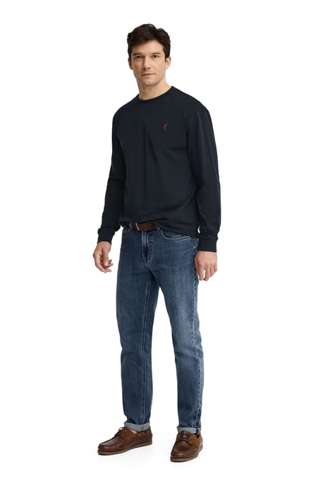 Marineblauw T-shirt met lange mouwen, regular fit en geborduurd Rigby Go-logo - Image 4