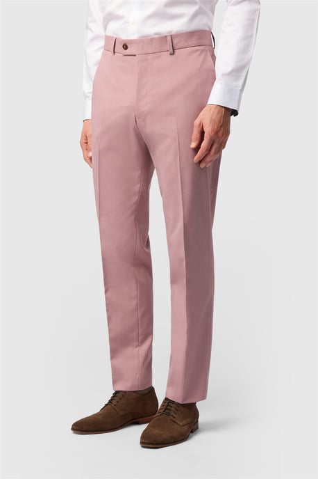 Flat Fronted Plain Slim Fit Suit Trousers in Dusty Pink - Image 1