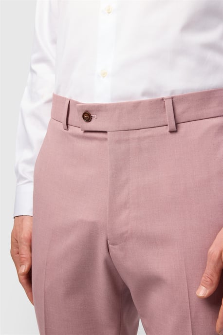 Flat Fronted Plain Slim Fit Suit Trousers in Dusty Pink - Image 2
