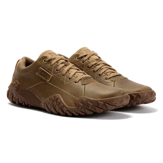 Caterpillar Gridlock Lo Full Grain Leather Herrskor i Cream Färgad Snörning - Image 1