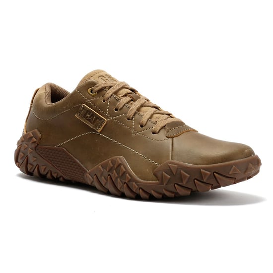 Caterpillar Gridlock Lo Full Grain Leather Herrskor i Cream Färgad Snörning - Image 2