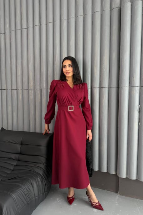 Belted A-line Midi Dress - Image 2