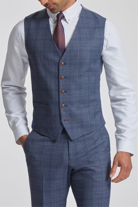 Sleeveless V-neck Plain Slim Fit Suit Waistcoat in Blue - Image 1