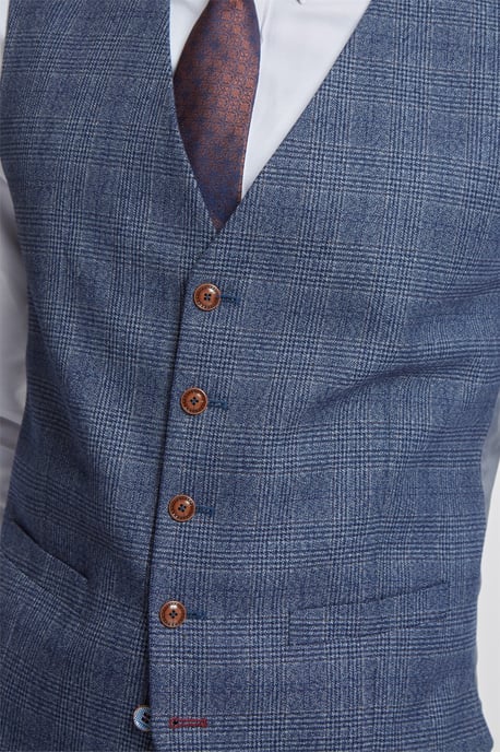 Sleeveless V-neck Plain Slim Fit Suit Waistcoat in Blue - Image 2