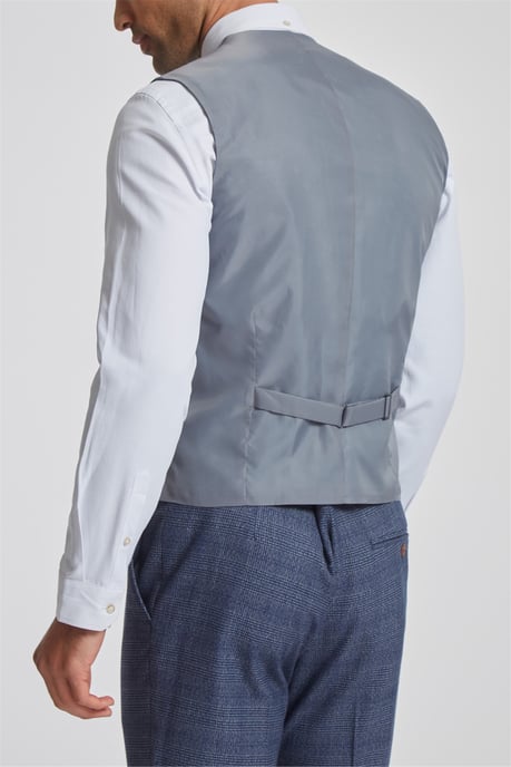 Sleeveless V-neck Plain Slim Fit Suit Waistcoat in Blue - Image 3
