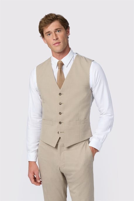 Single Breasted Sleeveless Five Button V-neck Plain Slim Fit Suit Waistcoat in Ecru - Image 1