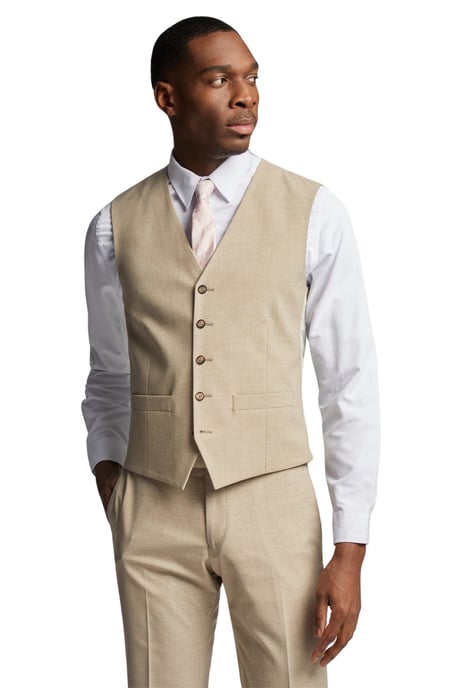 Single Breasted Sleeveless Five Button V-neck Plain Slim Fit Suit Waistcoat in Ecru - Image 2