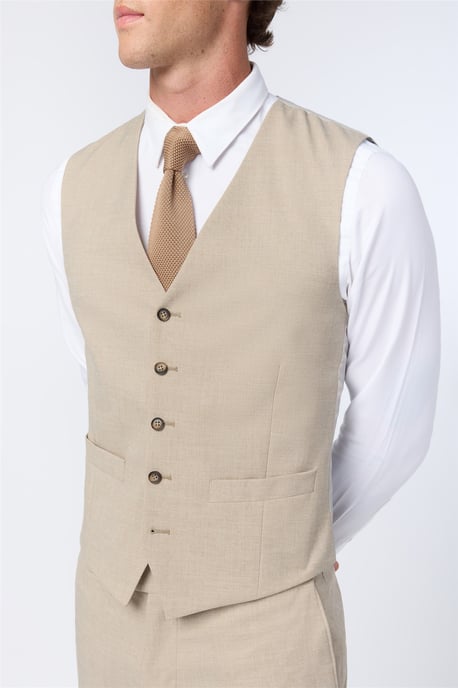 Single Breasted Sleeveless Five Button V-neck Plain Slim Fit Suit Waistcoat in Ecru - Image 3