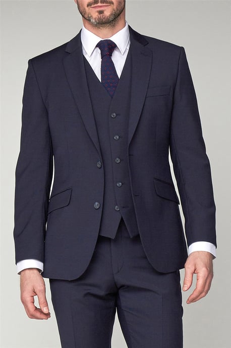 Sleeveless V-neck Plain Regular Fit Suit Waistcoat in Dark Blue - Image 1