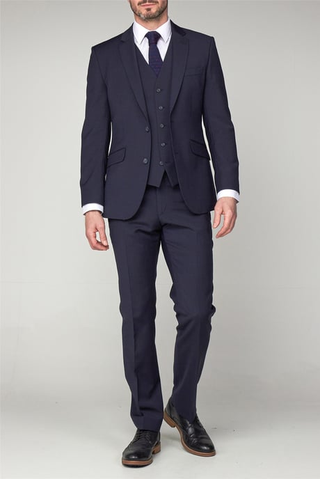 Sleeveless V-neck Plain Regular Fit Suit Waistcoat in Dark Blue - Image 2