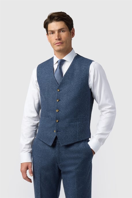 Single Breasted Sleeveless Five Button V-neck Plain Tailored Suit Waistcoat in Blue - Image 1
