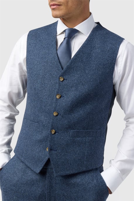 Single Breasted Sleeveless Five Button V-neck Plain Tailored Suit Waistcoat in Blue - Image 2