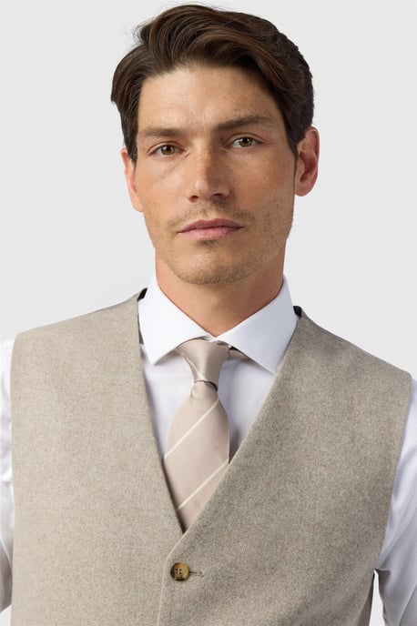 Single Breasted Sleeveless Five Button V-neck Plain Tailored Suit Waistcoat in Stone - Image 2