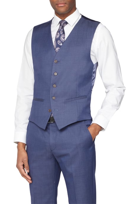 Single Breasted Five Button V-neck Plain Tailored Suit Waistcoat in Blue - Image 2