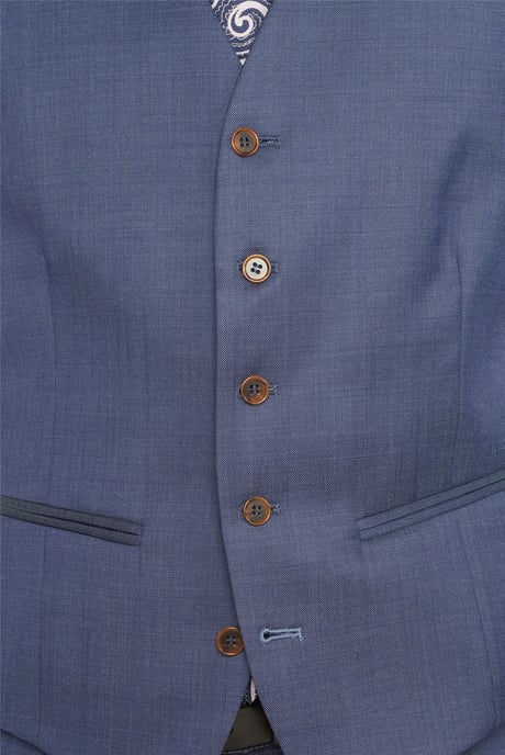 Single Breasted Five Button V-neck Plain Tailored Suit Waistcoat in Blue - Image 3