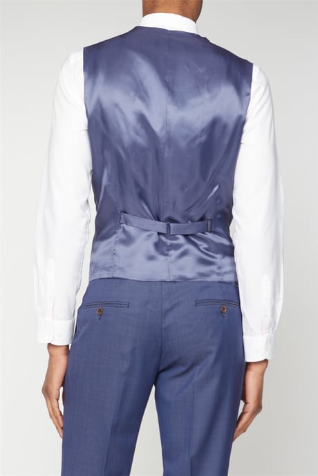 Single Breasted Five Button V-neck Plain Tailored Suit Waistcoat in Blue - Image 4