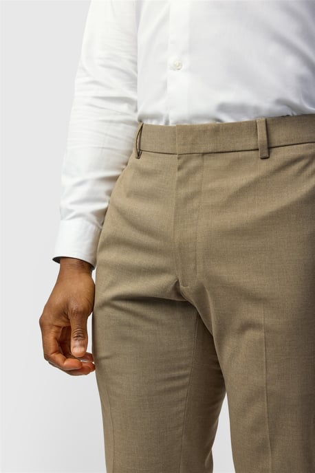 Flat Fronted Slim Fit Suit Trousers in Khaki - Image 2