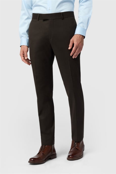 Flat Fronted Slim Fit Suit Trousers in Chocolate - Image 1