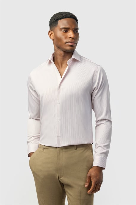 Long Sleeve Striped Tailored Formal Shirt in Light Grey - Image 1