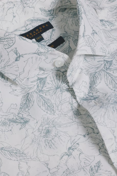 Long Sleeve Floral Tailored Formal Shirt in White - Image 3